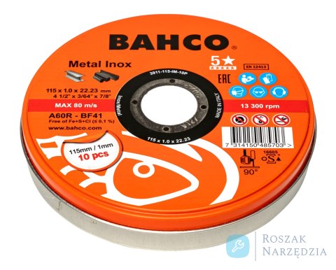 Tarcza do cięcia stali nierdzewnej i metalu 115mm x 1.6mm BAHCO (50 szt.)