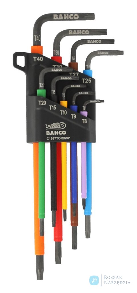 Zestaw kluczy trzpieniowych kolorowych, TORX T8-T40, Długie - 9 szt. BAHCO