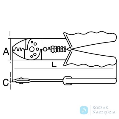 Szczypce 220 mm do zagniatania brzegów 1.50-6.00 mm², przycinania i odizolowywania kabli 0.75-6.00 mm² BAHCO