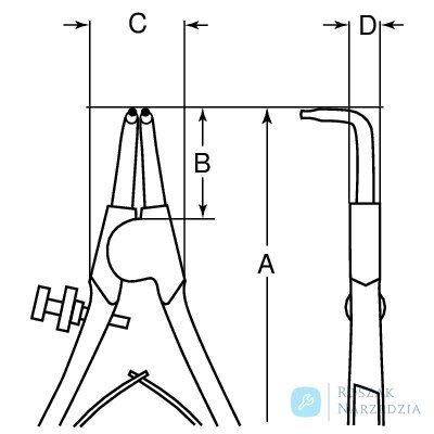 Szczypce do pierścieni zewnętrznych, odgięte o 90°, 40-100 mm, średnica oczka 2.5-3.0 mm BAHCO