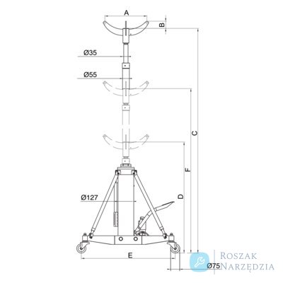 Podnośnik hydrauliczny 1000 kg, wysokość 899-1899 mm, 36 ruchów do maksymalnej wysokości BAHCO