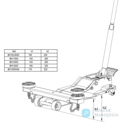 Podnośnik wózkowy 2T, udźwig 2000 kg, maks. wysokość 490 mm BAHCO