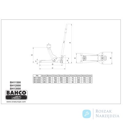 Podnośnik wózkowy 3T maksymalny poziom 552mm BAHCO