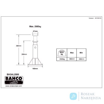 Podpórki aluminiowe 2500 kg, 269-390 mm, zestaw 2 szt. BAHCO