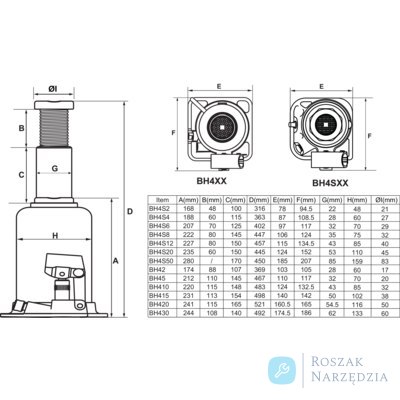 Podnośnik butelkowy 8 t, wysokość 222-447 mm BAHCO