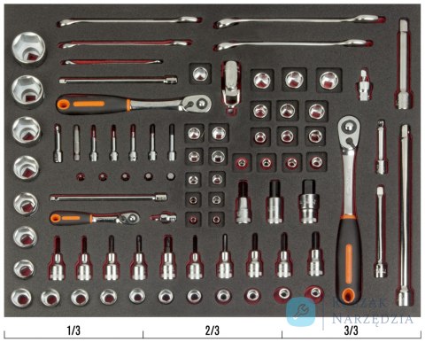 Wkład narzędziowy - nasadki 1/4" + 1/2" & klucze płasko-oczkowe - 83 elem. BAHCO