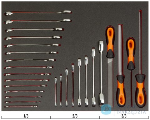 Wkład narzędziowy - pilniki warsztatowe i klucze płasko-oczkowe, 27 el. BAHCO