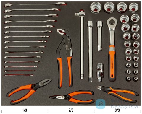 Wkład narzędziowy - nasadki 1/2" i klucze płasko-oczkowe - 47 elementów BAHCO