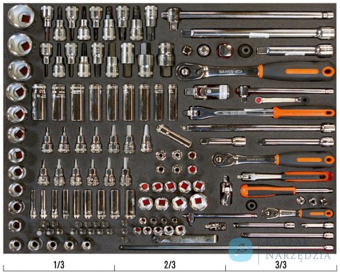 Zestaw nasadek 1/4" + 1/2" + 3/8" w wytłoczce - 168 el. BAHCO