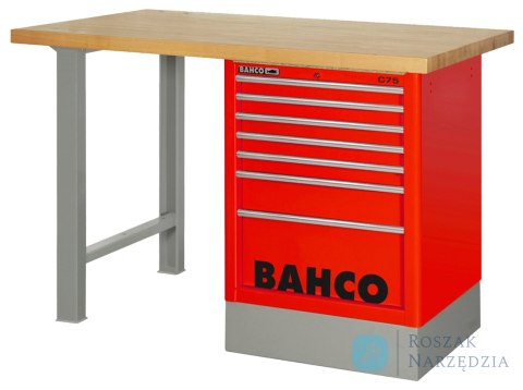 Stół warsztatowy 7 szuflad z blatem drewnianym 1500x750x1030 mm (pomarańczowy) BAHCO