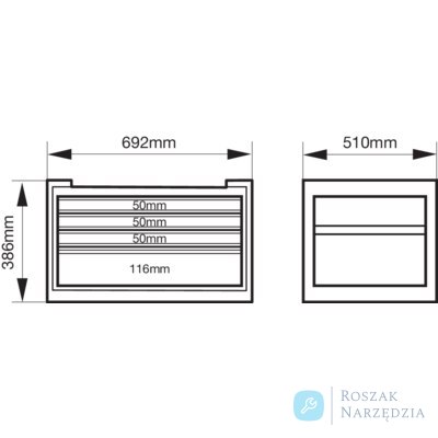 Skrzynia E72 na kółkach z 4 szufladami 693x510x396mm Czarna BAHCO