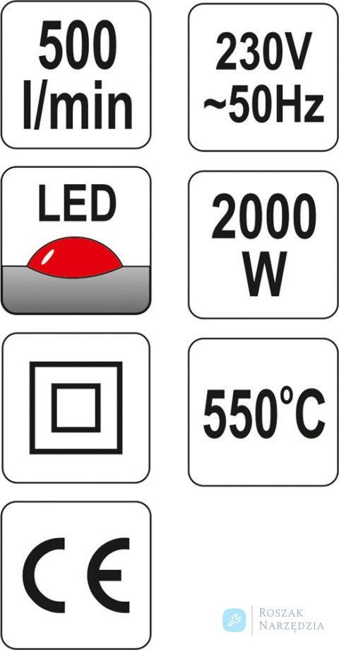 OPALARKA 2000W 70~550°C AKCESORIA WSKAŹNIK LED YATO