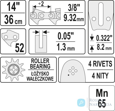 PROWADNICA ŁAŃCUCHA DO PILAREK 14'' 3/8''P YATO