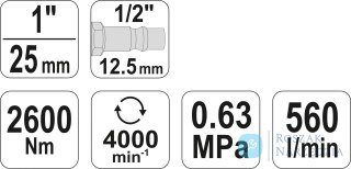 KLUCZ UDAROW 1'' 2600NM KRÓTKI YATO