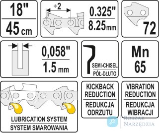 ŁAŃCUCH TNĄCY DO PILARKI 18'' .325 1.5MM 72Z YATO