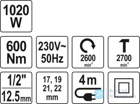 ELEKTRYCZNY KLUCZ UDAROWY 1/2'' 600NM YATO