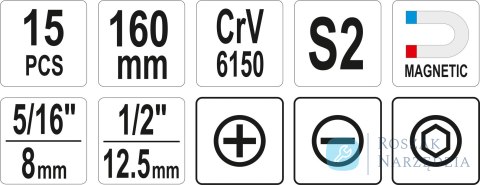 WKRĘTAK UDAROWY Z MAGNETYCZNYMI KOŃCÓWKAMI 15SZT YATO