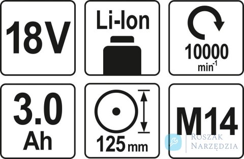 SZLIFIERKA KĄTOWA 125MM 18V 2X3AH YATO