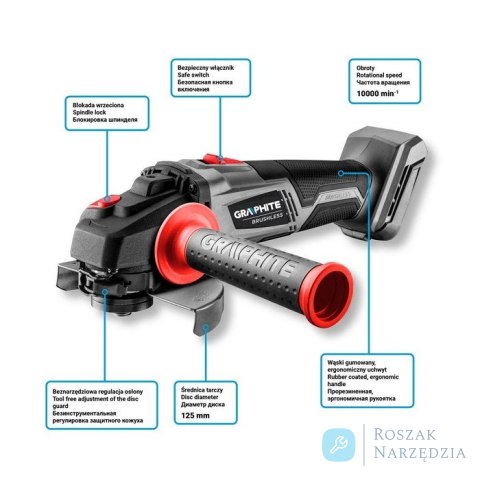 SZLIFIERKA KĄTOWA BEZSZCZ.AKU.125MM ENERGY+ 18V BEZ AKUMUL. GRAPHITE