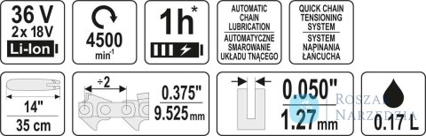 PILARKA ŁAŃCUCHOWA 14'',36V BEZ AKUMULATORA YATO