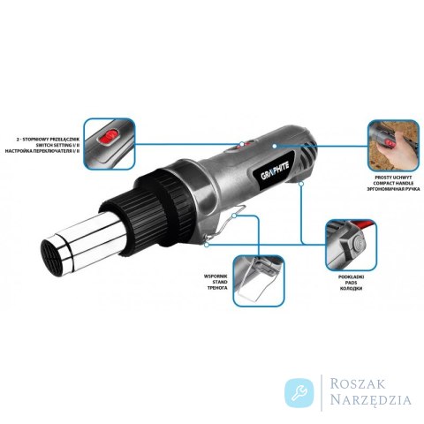 OPALARKA 2000W, ZAKRES TEMP. DO 550OC,2 BIEGI, UCHW.PROSTY GRAPHITE