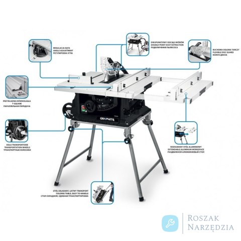 PILARKA STOŁOWA 1600W, 254/30 MM, SKŁADANY STÓŁ GRAPHITE