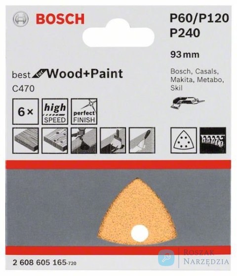 PAPIER ŚCIERNY DELTA 93MM 6OTW. 6PC BOSCH