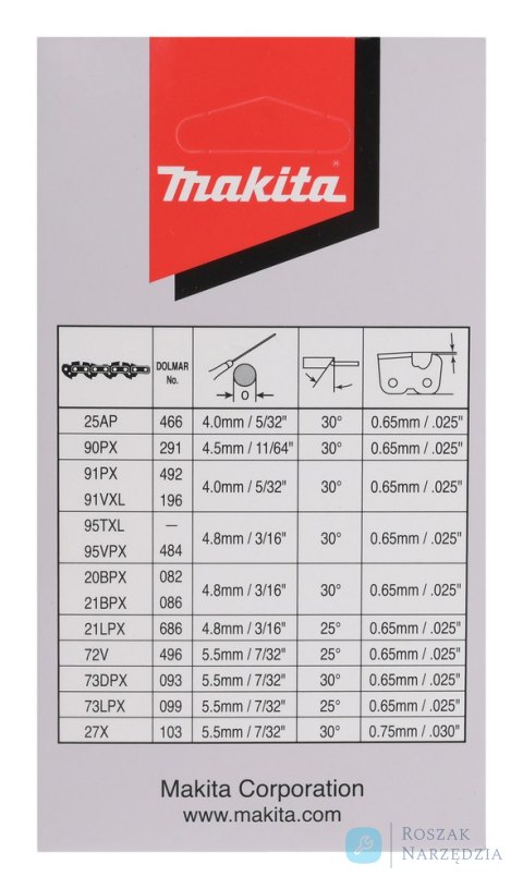 ŁAŃCUCH TNĄCY 38CM PODZIAŁKA 0,325''SZER.ROWKA 1.3MM 64 OGN MAKITA