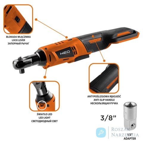 GRZECHOTKA AKUM. ENERGY+ 18V,LI-LON,3/8"', BEZ AKUM.+ADAPTER NEO