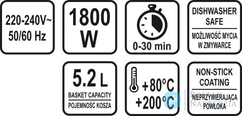 FRYTKOWNICA BEZTŁUSZCZOWA 1800W, 5.2L. LUND