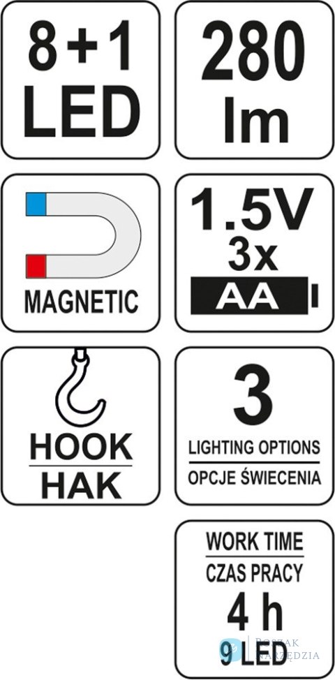 LATARKA WARSZTATOWA 2W1 LED MAGNET 3XAA YATO