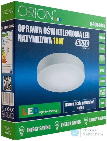 PANEL LED NATYNKOWY OKRĄGŁY BRILO 240MM, 18W, 1440LM ORION