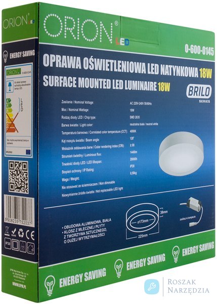 PANEL LED NATYNKOWY OKRĄGŁY BRILO 240MM, 18W, 1440LM ORION