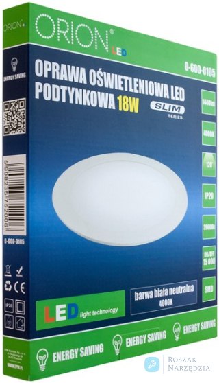 PANEL LED PODTYNKOWY OKRĄGŁY SLIM 18W, 1440LM, 225MM ORION