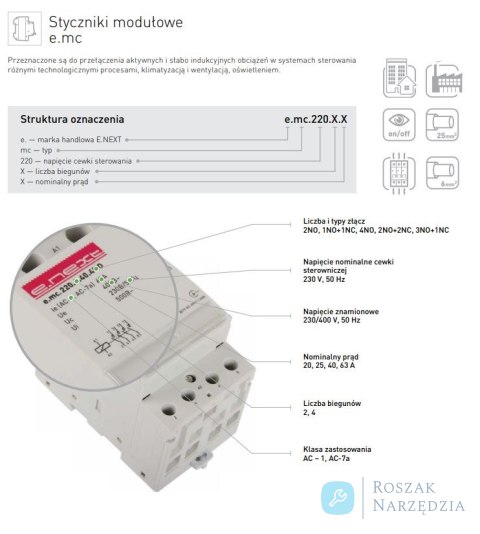 STYCZNIK MODUŁOWY E.MC.220.4.25.4NO 4P 25A 4NO ENEXT