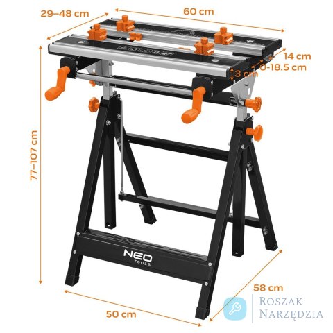 STÓŁ WARSZTATOWY REGULOWANY, ALUMINIOWY 60*58*77-107 CM NEO