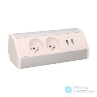 GNIAZDO MEBLOWE 2X2P+Z+USB BIAŁO-SREBRNE ORNO