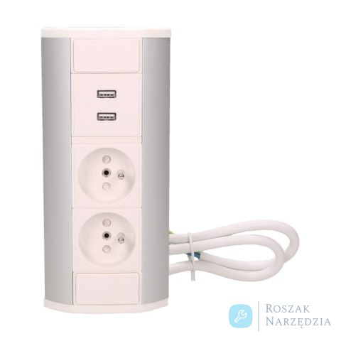 GNIAZDO MEBLOWE 2X2P+Z+USB BIAŁO-SREBRNE ORNO