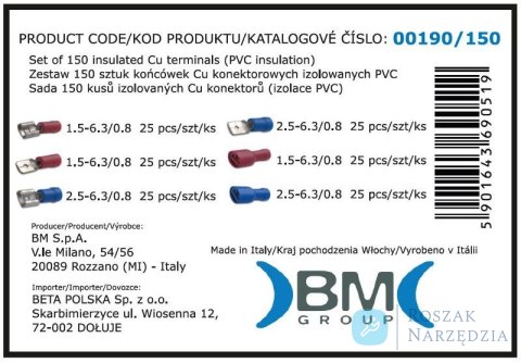 ZESTAW KOŃCÓWEK KONEKTOROWYCH IZOLOWANYCH 150 SZTUK BM GROUP