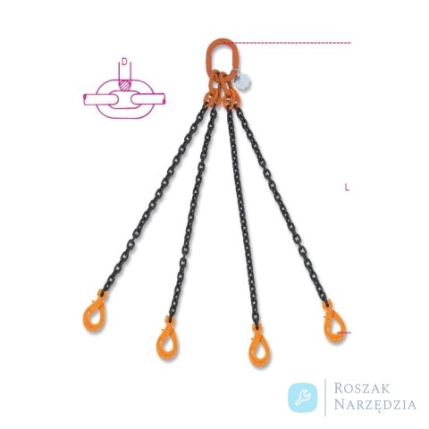 Zawiesie łańcuchowe 4-cięgnowe 16 mm 3 m, WLL 17 t Robur Zawiesie łańcuchowe 4-cięgnowe 16 mm 3 m, WLL 17 t Robur