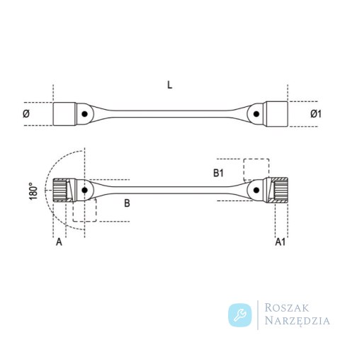 Klucz nasadowy przegubowy dwustronny 12-kątny 20x22 mm, 80 Beta