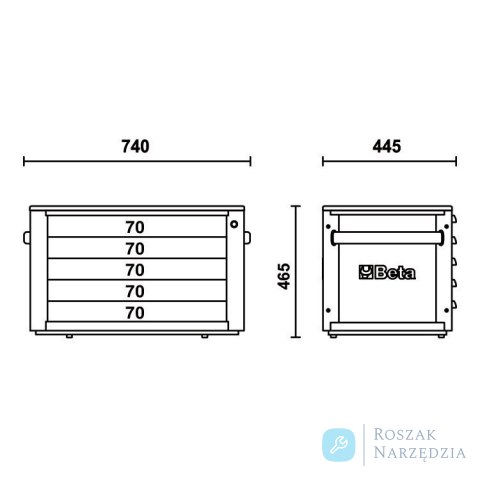 Skrzynia narzędziowa 5 szuflad, kolor szaro-ciemno-szary, RSC23T-G Beta