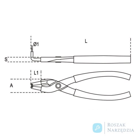 Szczypce do segera 290 mm Ø85-200, odgięte o 90°, 1034 Beta