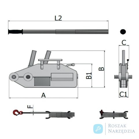 Wciągarka linowa ręczna 3,2t dł. 30m, 8148 Robur