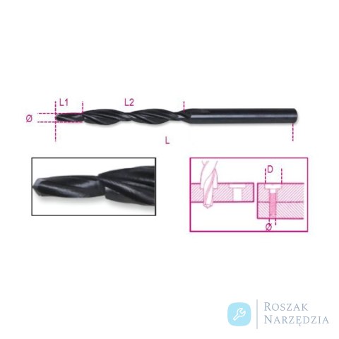 Wiertło kręte cylindryczne dwustopniowe M3 Ø3,4 mm D6 L93 mm, DIN8376, 420B Beta