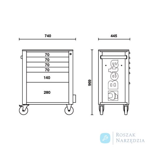 Wózek narzędziowy 6 szuflad, blat ABS, kolor niebiesko-czarny RSC24/6-B Beta Wózek narzędziowy 6 szuflad, blat ABS, kolor niebiesko-czarny RSC24/6-B Beta
