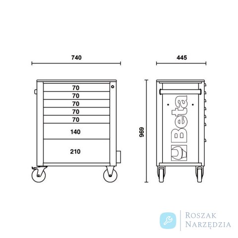 Wózek narzędziowy 7 szuflad, blat ABS, obciążenie 800 kg, kolor czerwony-ciemno-szary, RSC24/7-R Beta