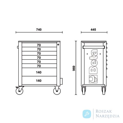 Wózek narzędziowy 8 szuflad, wzmocniony blat ABS, kolor szary-ciemno-szary, maks. 800 kg, RSC24/8-G Beta