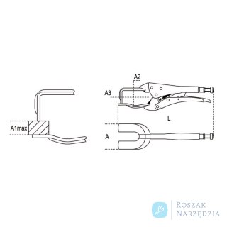 Szczypce Morse'a nastawne samoblokujące ze szczękami kątowymi widełkowymi 200 mm, 1060/200 Beta