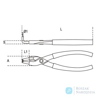 Szczypce do pierścieni segera wewnętrznych odgięte o 90° 190 mm, Ø 40-100 mm, 1034L Beta